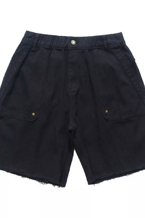 Black Men's Raw Hem Relaxed Fit Shorts