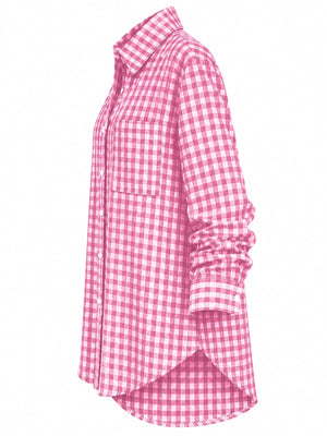 Dark Blue button-down shirt with button-front and gingham