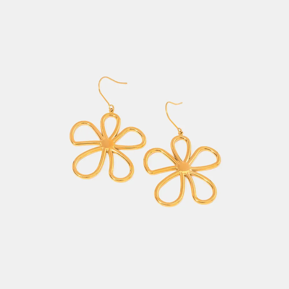 Gold sculpted petal drop earrings with 18K gold plating.