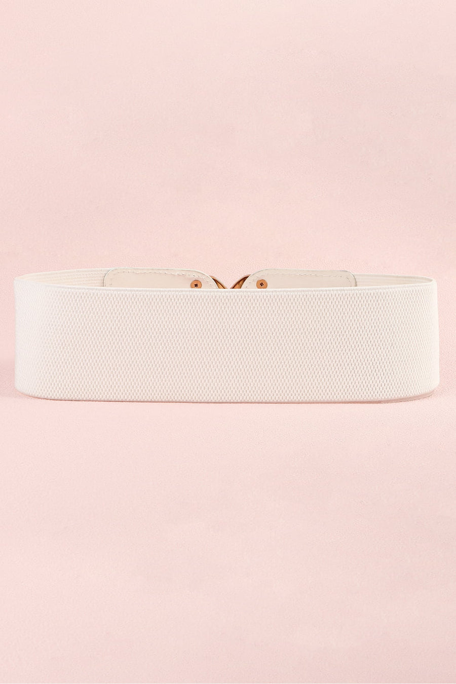 White elastic belt with double alloy buckle detail