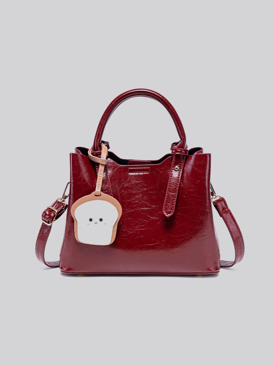 Top Handle Texture Handbag in burgundy with top handle