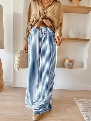 wide-leg pants featuring striped in Blue with 100% polyester Care instructions: Machine wash cold texture
