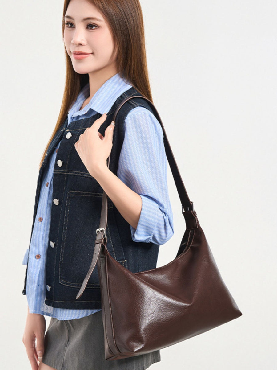 PU Leather Imported Size &amp crossbody bag in Brown with relaxed silhouette