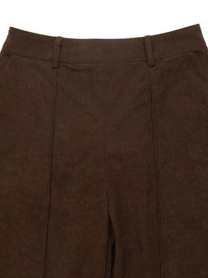 wide-leg pants in dark brown with pocketed and full-length