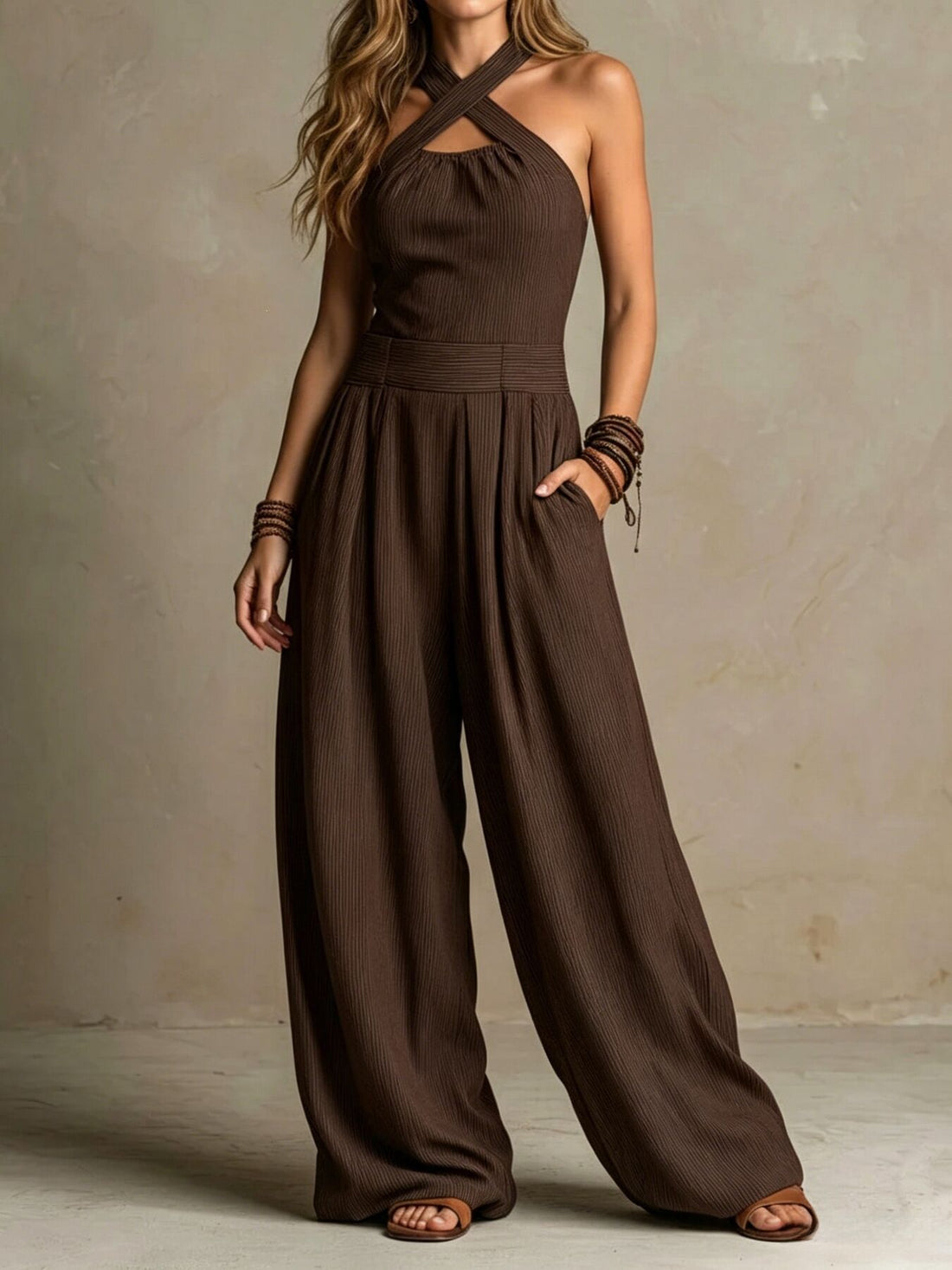 Pink jumpsuit with full-length and pullover
