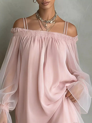 100% polyester Care instructions: Machine wash cold mini dress in blush pink with A-line silhouette