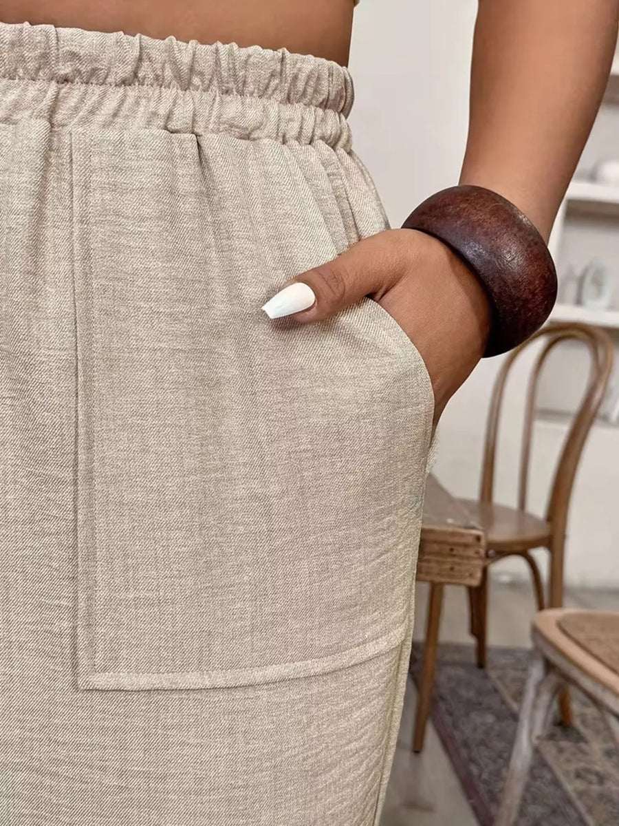 100% polyester Care instructions: Machine wash cold wide-leg pants in Khaki with loose silhouette