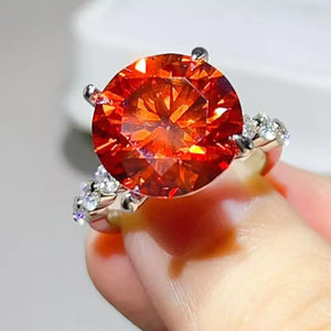 10 Carat Moissanite 925 Sterling Silver Ring in orange-red with large center stone
