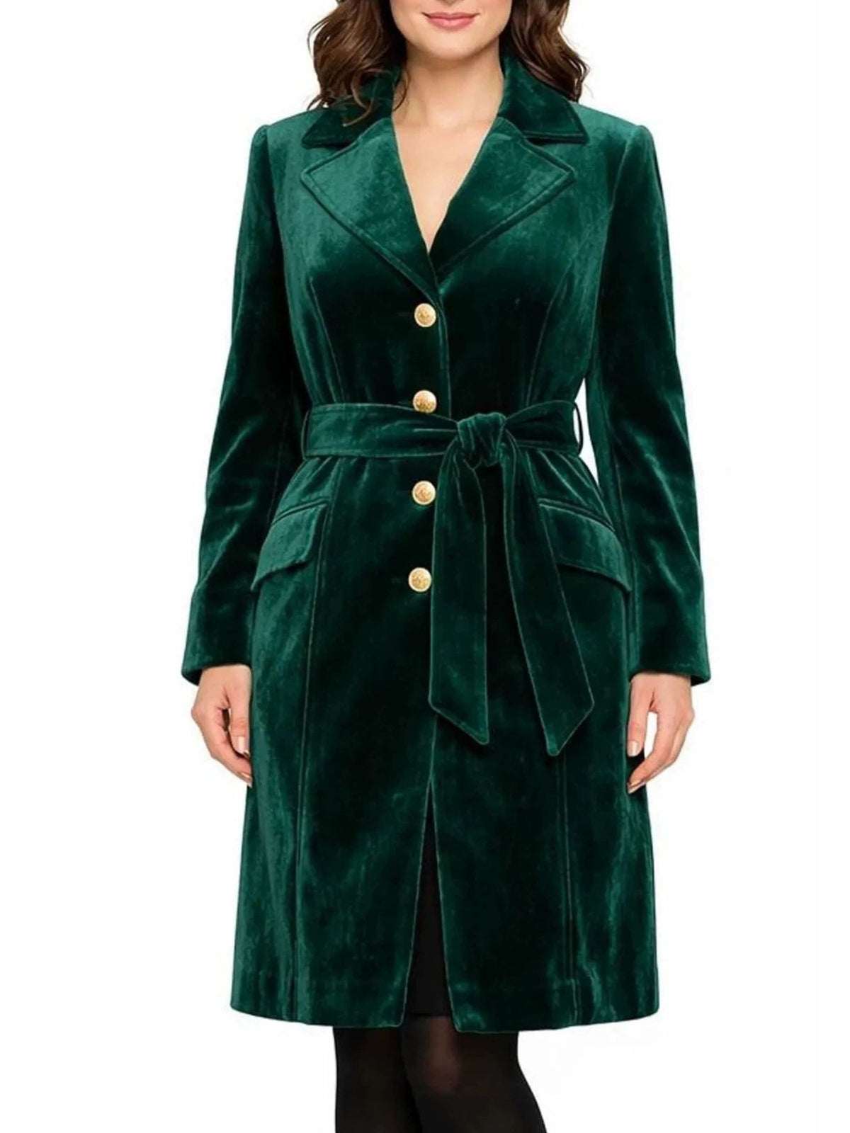 trench coat in emerald green featuring buttoned and A-line fit