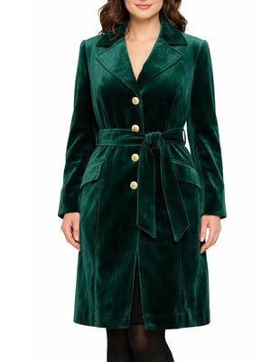 trench coat in emerald green featuring buttoned and A-line fit