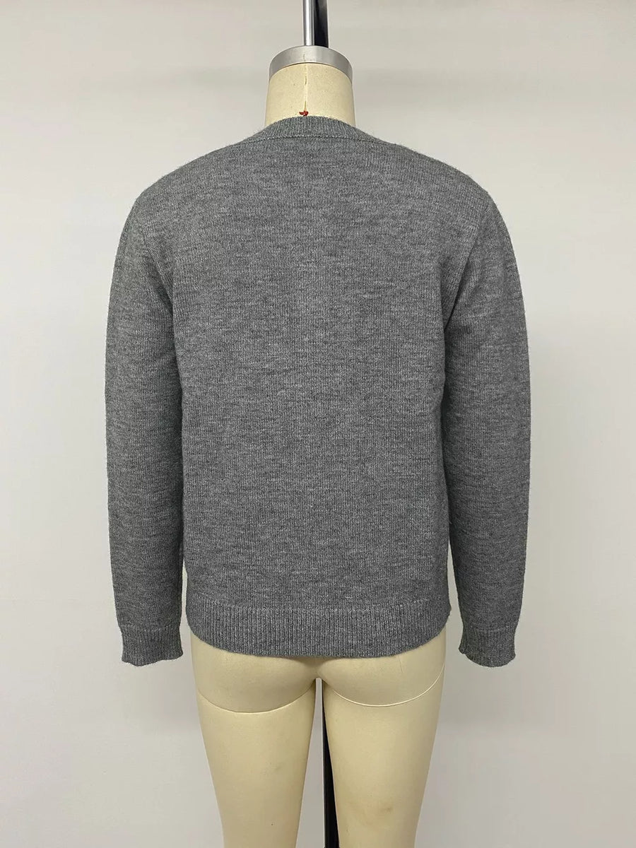 cardigan in Dark Gray with buttoned and waist-length