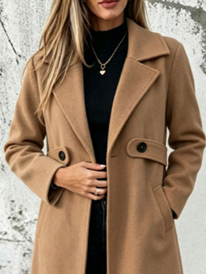 Full Size Lapel Collar Longline Overcoat Jacket in Black with pocketed