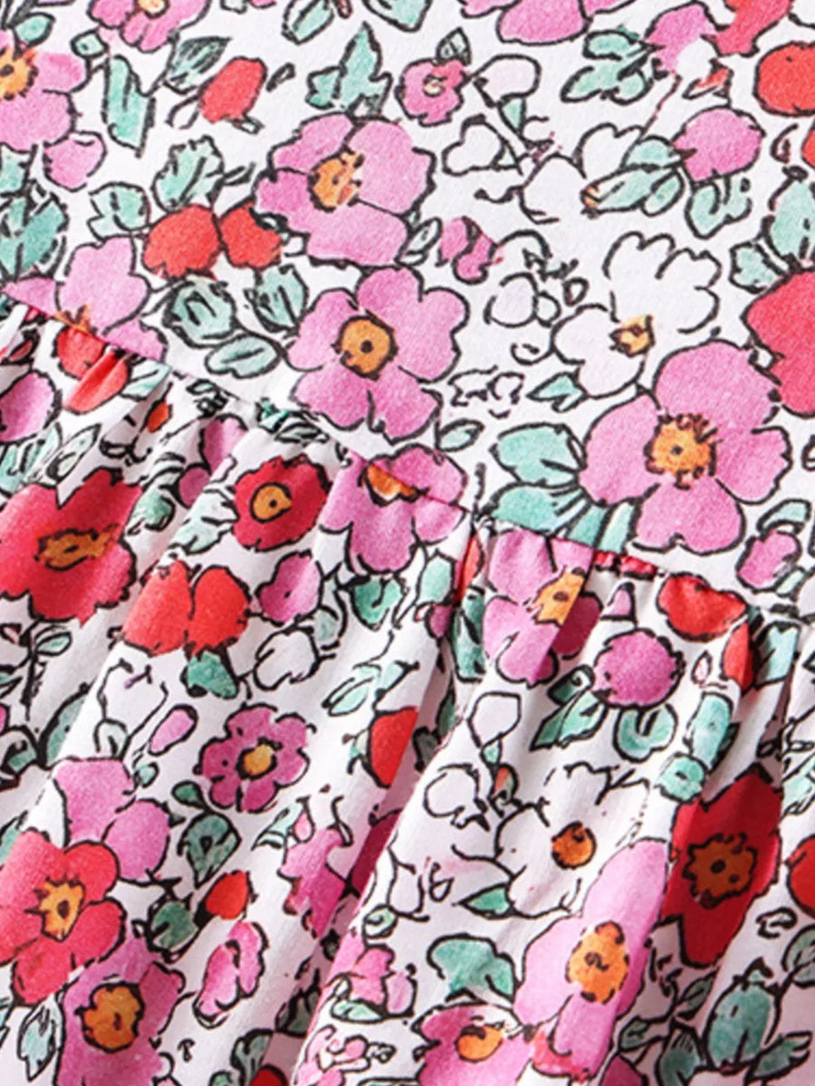 Children's Floral Print Short Sleeve A-line Dress option 5