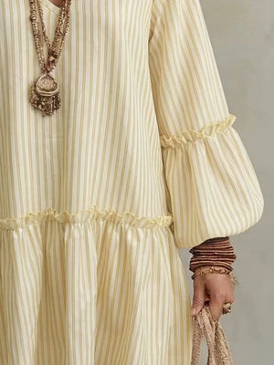 Light Purple Striped Balloon Sleeve Mini Dress Plus Size