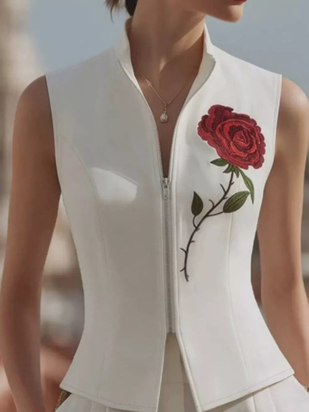 Black Rose Zip Up Sleeveless Shirt