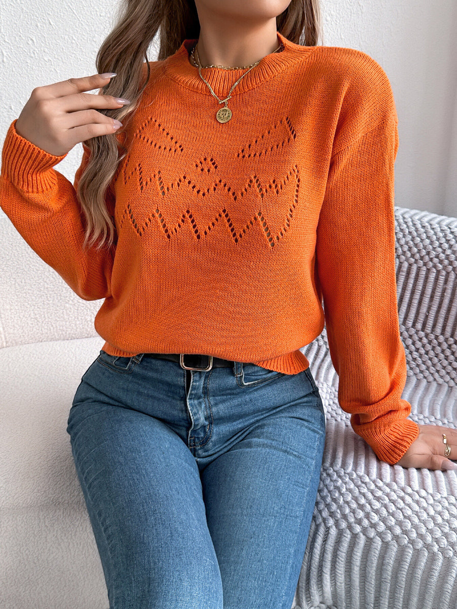 pullover sweater in Orange with geometric and openwork