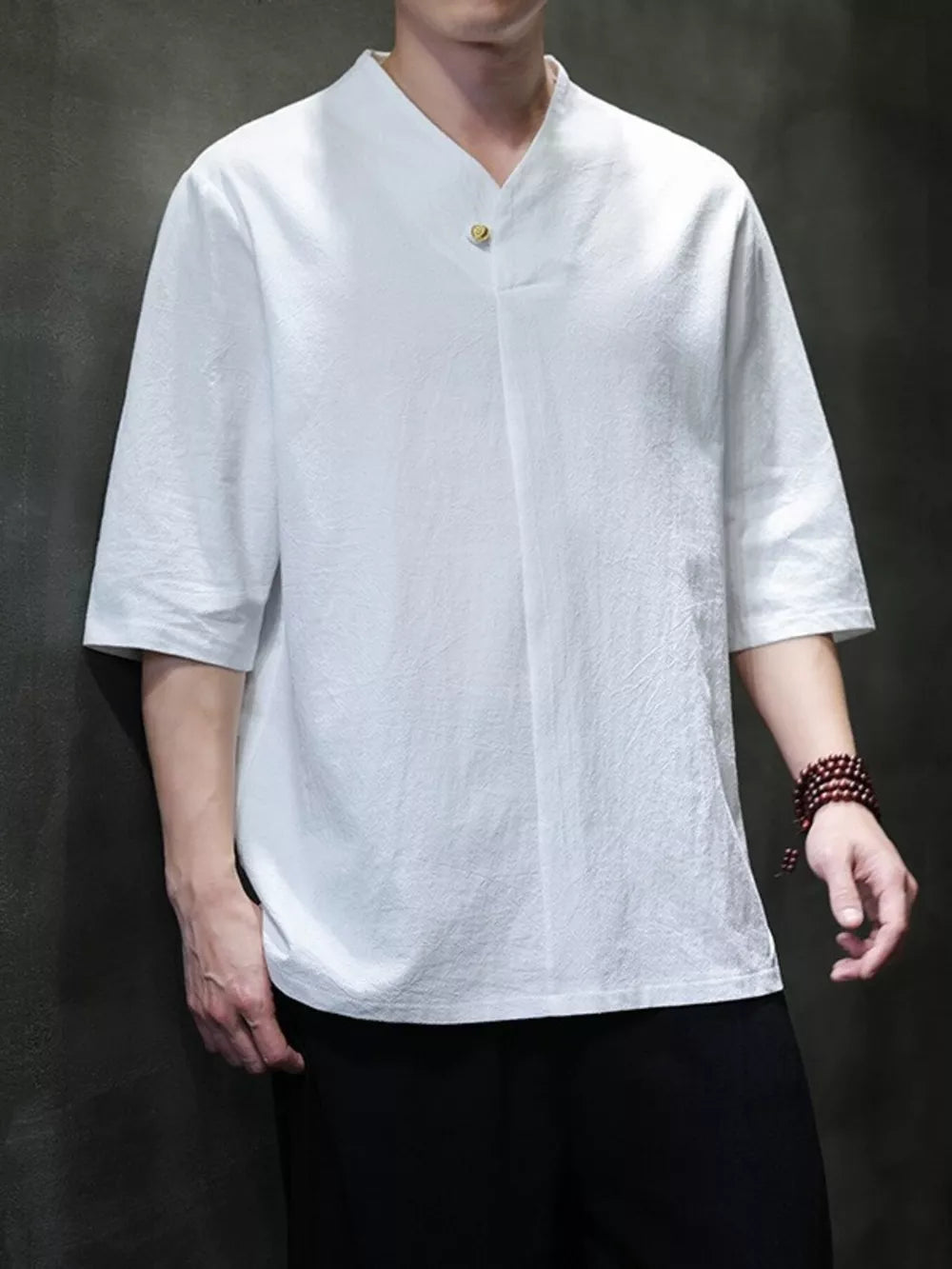 Men's Plus Size Solid 3/4 Sleeve Shirt in Red