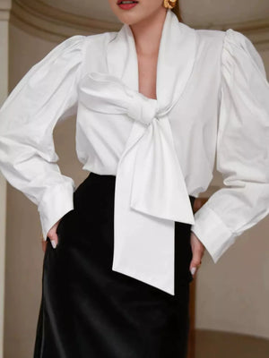 classic blouse in White with v-neck