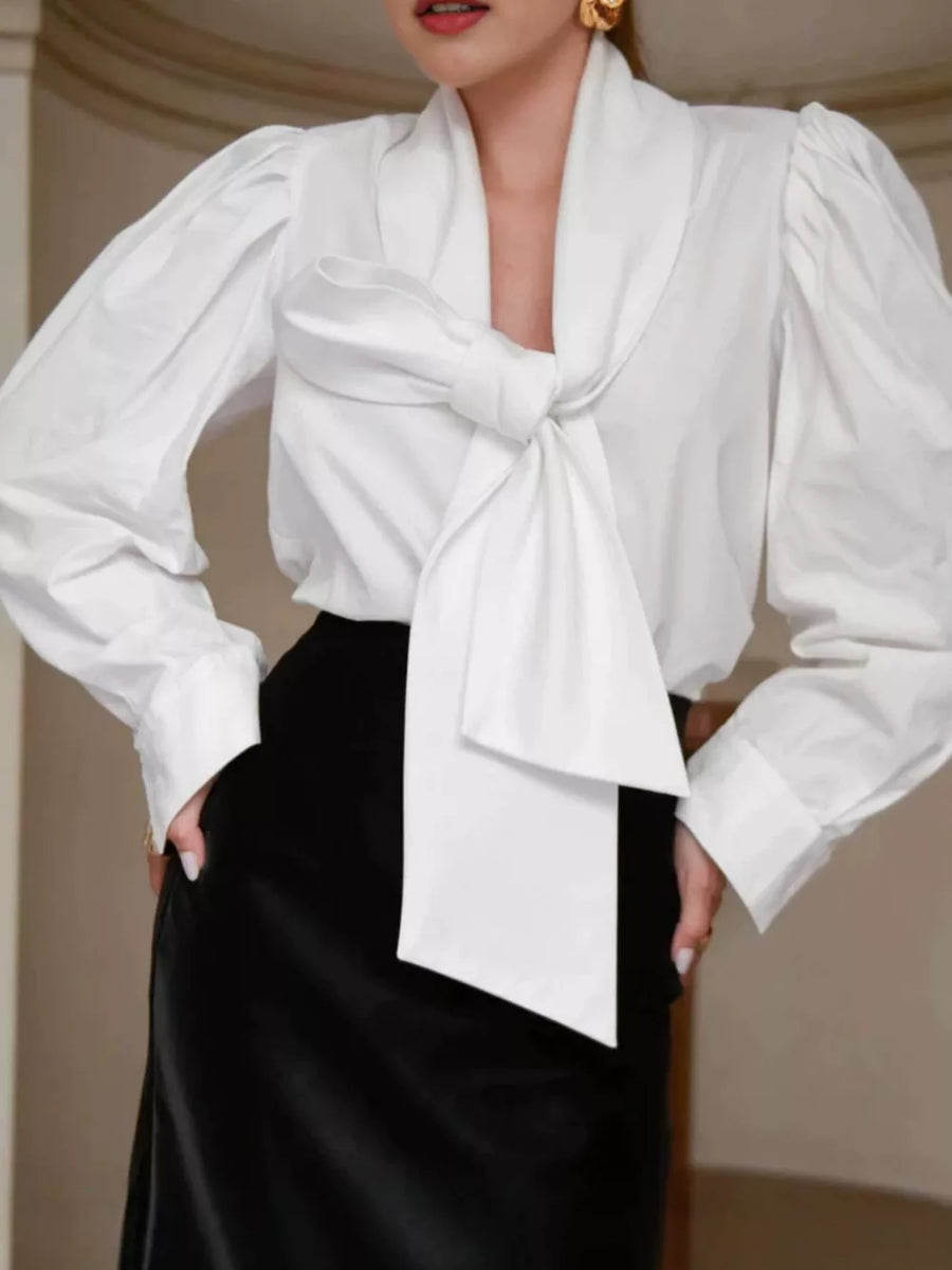 classic blouse in White with v-neck