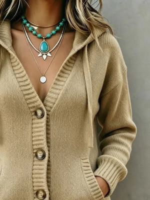 cardigan in Black with hooded and hip-length