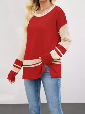 100% Acrylic Care instructions: Machine wash cold pullover sweater in Red with relaxed silhouette