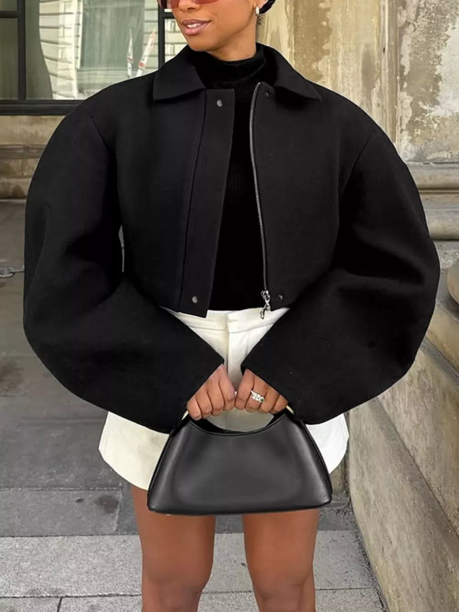 black jacket with cropped and zip-front