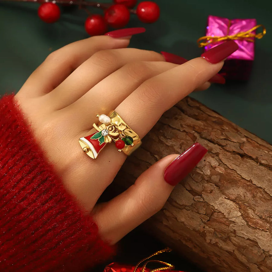 Synthetic Pearl, 18K Gold-Plated, Resin, Titanium Steel, Rhinestone Care instruc ring in red with regular silhouette