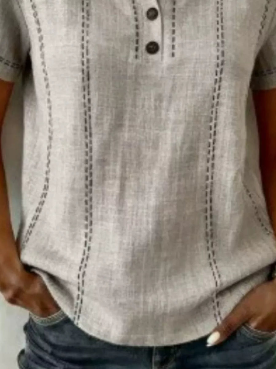 Button Detail Short Sleeve Blouse Plus Size in Gray, view 12