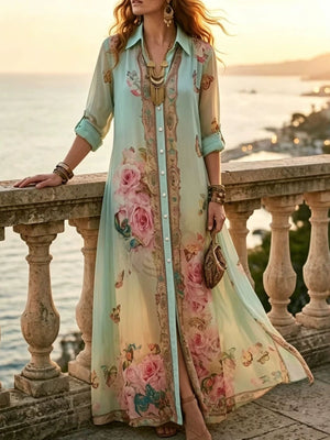 bohemian shirt dress in pink with collared