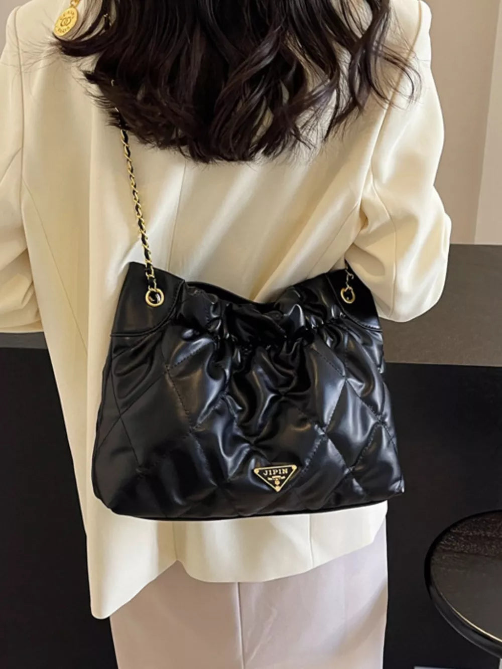 Ruched Leather Shoulder Bag option 7