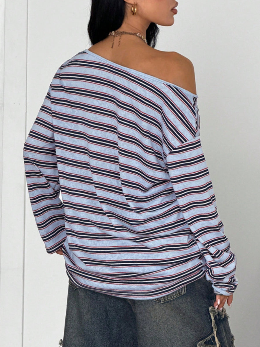 off-shoulder top in Gray with asymmetrical and hip-length