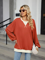 Orange-Red sweatshirt with drop shoulder and long sleeve