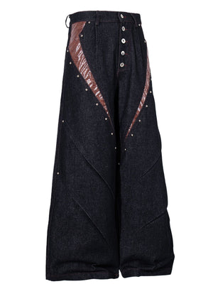 brown jeans featuring buttoned and color-block