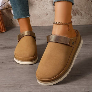 Thick-Sole Round Toe Slip-Ons in Brown with round toe