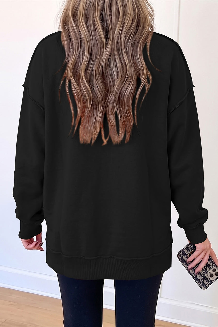 sweatshirt in Black with graphic-print and rhinestone embellishment