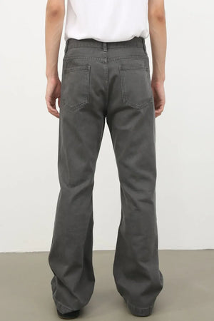 Dark gray washed denim wide-leg trousers with a relaxed fit and classic back pockets.