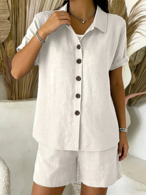 Full Size Button-up Shirt And Shorts Set Plus Size, view 11