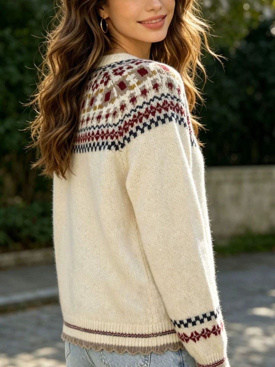 cardigan in burgundy with Fair Isle and buttoned