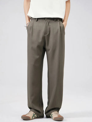Men's Wide Leg Pleated Pants Plus Size in Brown
