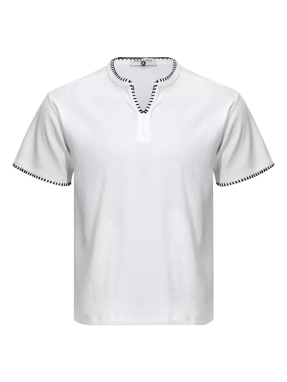 White Men's Notched Short Sleeve Henley Top