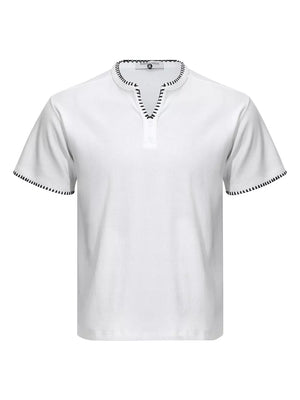 White Men's Notched Short Sleeve Henley Top