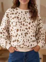 brown sweatshirt featuring dropped shoulder and leopard