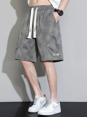 Men's Plus Size Casual Drawstring Cargo Shorts in Military Green