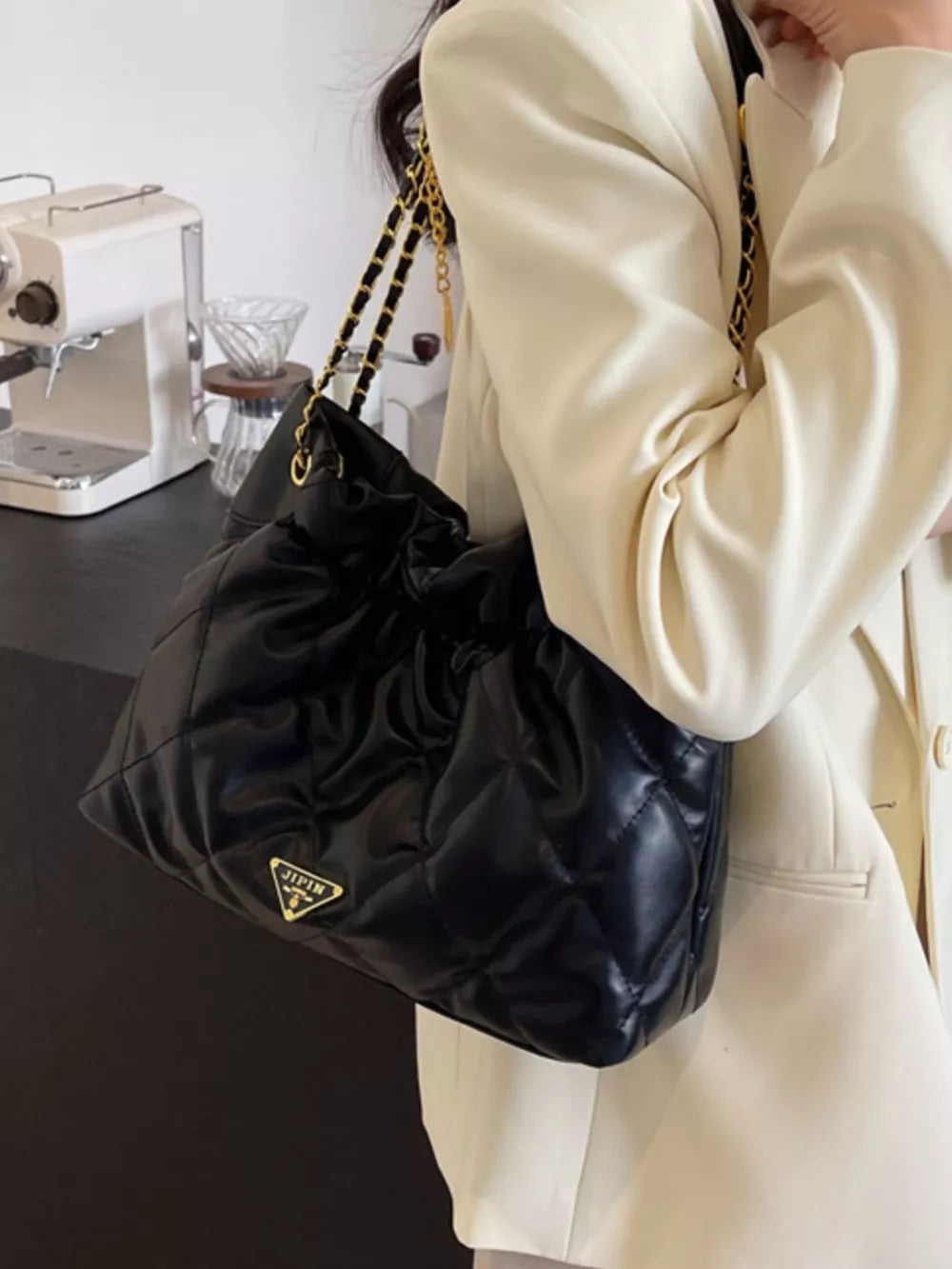 Ruched Leather Shoulder Bag option 8
