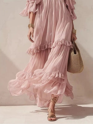 100% polyester Care instructions: Machine wash cold maxi dress in blush pink with A-line silhouette