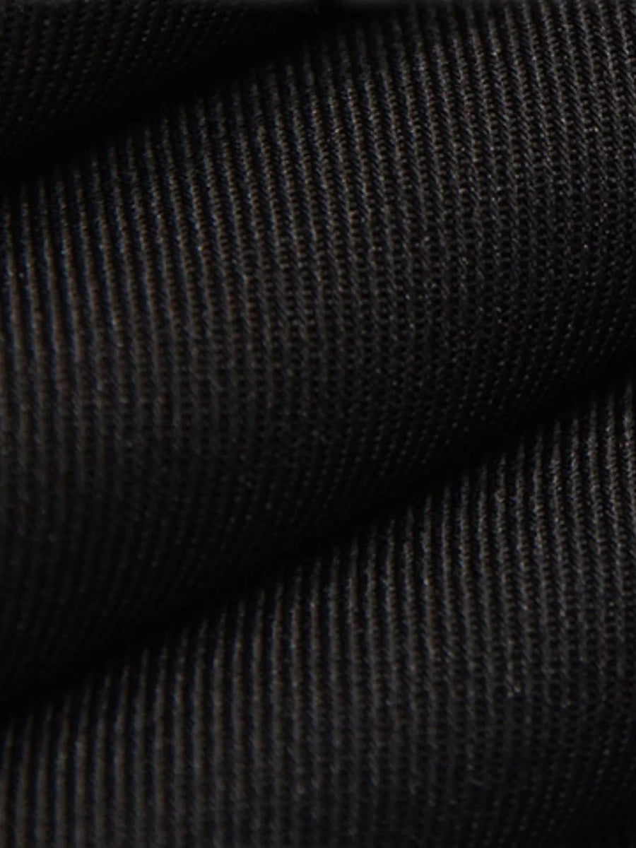 Black relaxed palazzo trousers with ribbed texture and drawstring waist detail
