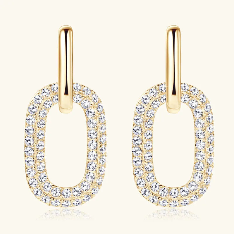 Gold pave oval link earrings with clear stones