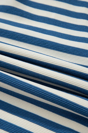 Peacock Blue Textured Stripe Henley Pocket Top