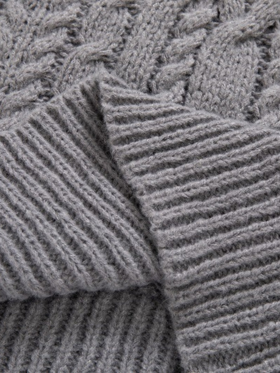 slate gray pullover sweater with hip-length and pullover