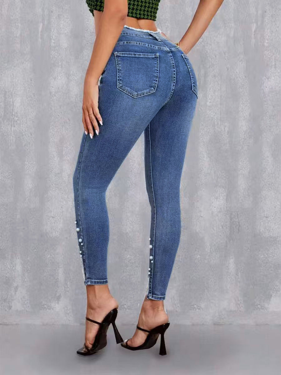 73% cotton, 25% polyester, 2% elastane Care instructions: Machine wash cold skinny jeans in medium blue with slim silhouette